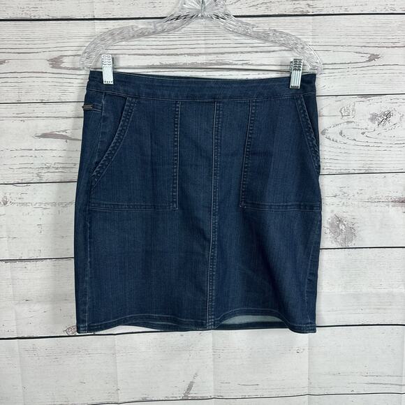 Prana Skirt Womens 4 Blue Denim Side Zip Light Weight Jean Mini Stretch Karen - Picture 1 of 13